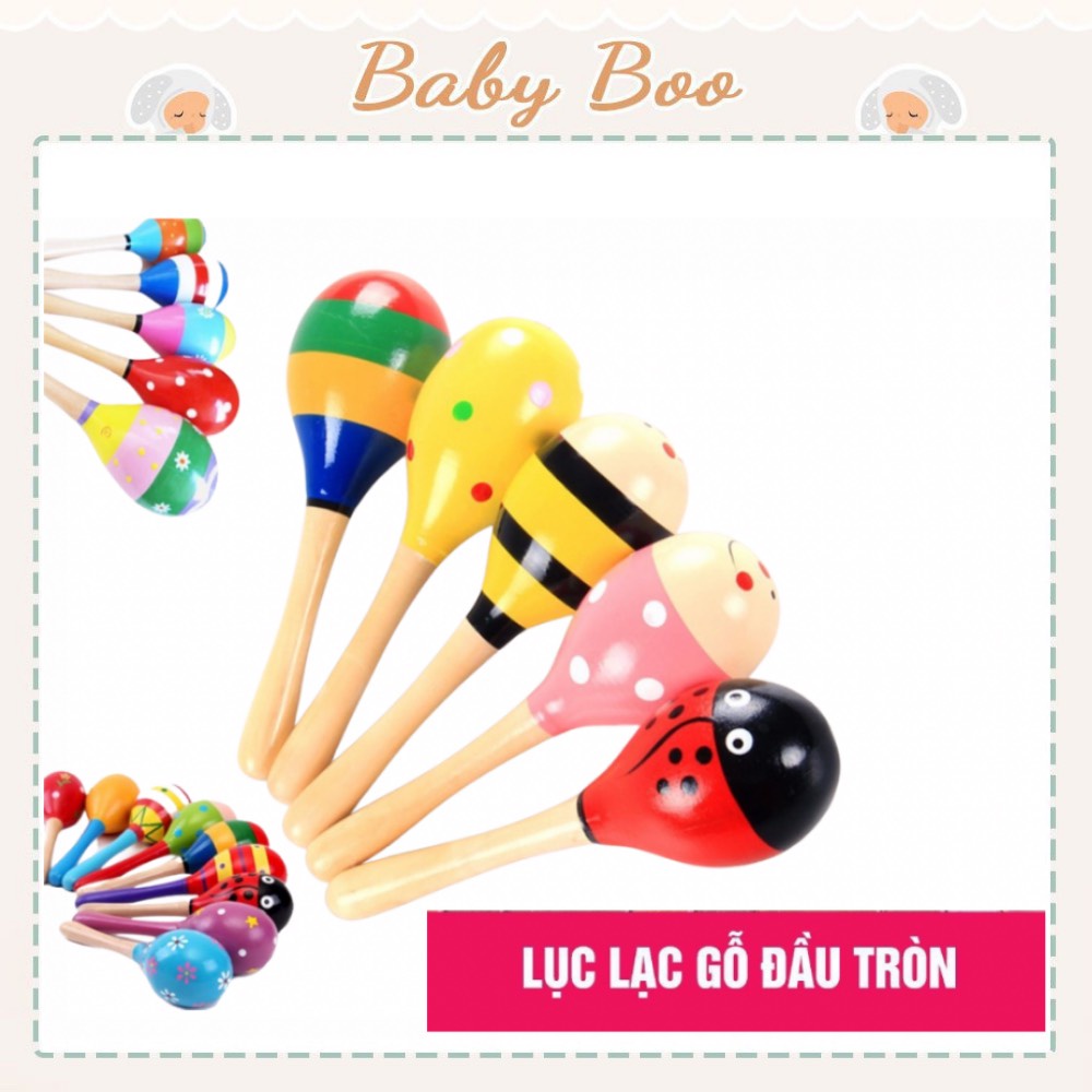 Lục lạc xúc xắc cầm tay bằng gỗ đầu tròn cho bé [ babyboo ]