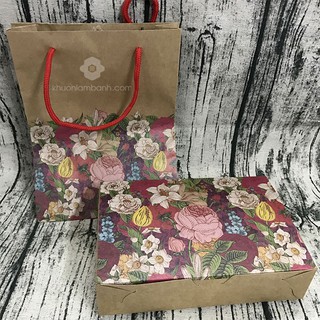 Bộ túi hộp trung thu giấy Kraft vườn hoa