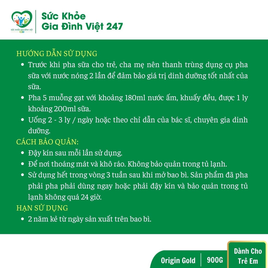 Sữa Origin Gastro - Gold - Baby 900 - Bổ Sung Dinh Dưỡng Phát Triển Toàn Diện Cho Bé suckhoegiadinhviet247