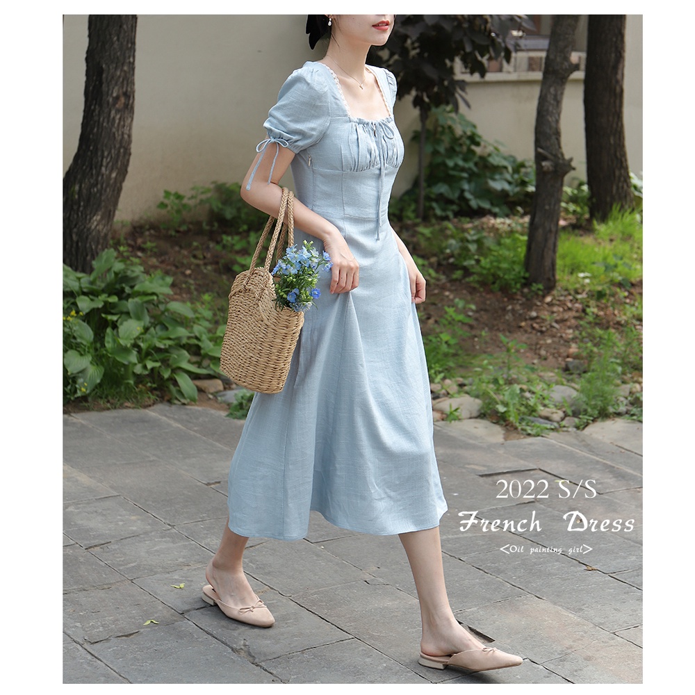 Lin dress - Váy xanh cổ vuông