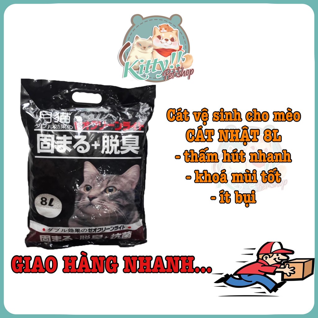 Cát Nhật đen 8L, cát vệ sinh dành cho mèo, vón tốt khử mùi cao, cát Nhật Moon Cat 8L - Kitty Pet Shop BMT
