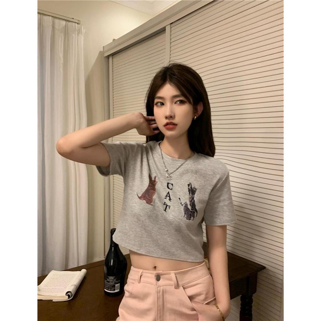 Áo Thun Ngắn Tay In Hình Mèo Phong Cách Retro Cá Tính 63402