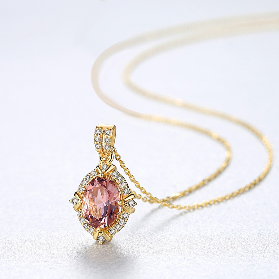 Dây Chuyền Bạc Ý Cao Cấp Đính Đá Màu Nâu Vàng Sang Trọng-DB-2408- Bảo Ngọc Jewelry