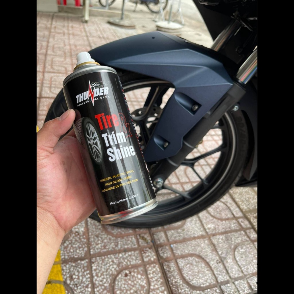 Chai Dưỡng, Phục Hồi Nhựa Nhám, Bóng Vỏ Xe Thunder Tire Trim Shine 400ML-Cao Cấp Chính Hãng Cho Mọi Loại Xe.