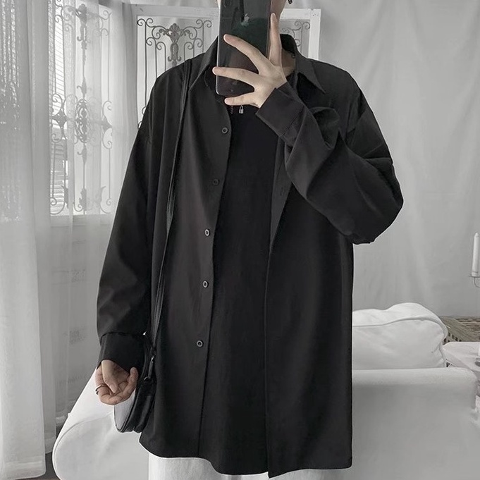 Áo Sơ Mi Lụa Mỏng Tay Dài Màu Trơn Dáng Rộng Thời Trang Xuân Hè Cho Nam Giới Size S-2XL