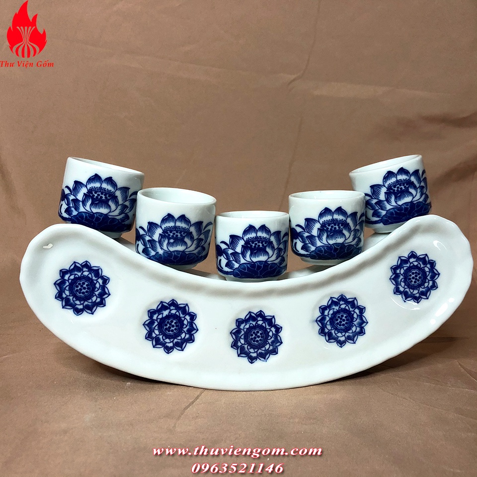 Chén Nước Thờ Bộ Kỷ 3-5 Chén Sen Rồng Bát Tràng
