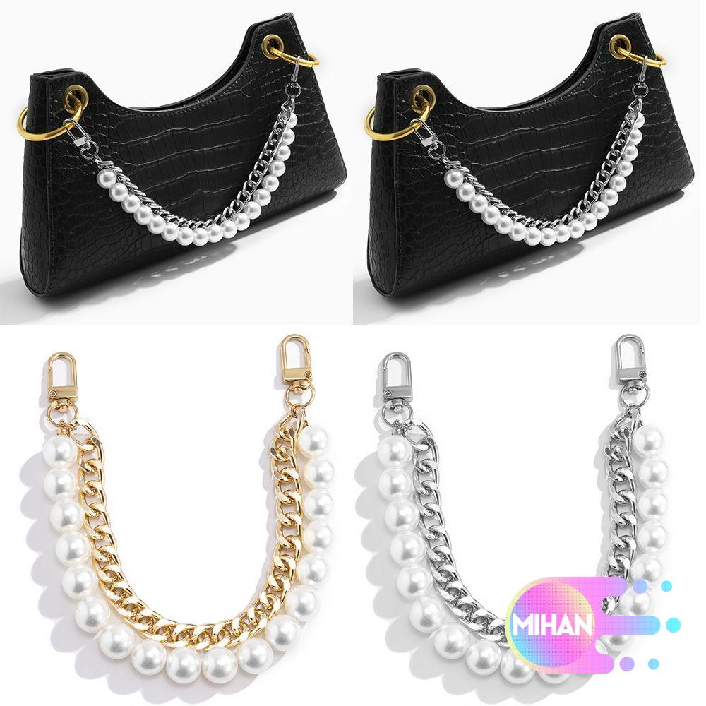 Dây đeo túi xách đính hạt ngọc trai kim loại nhiều màu