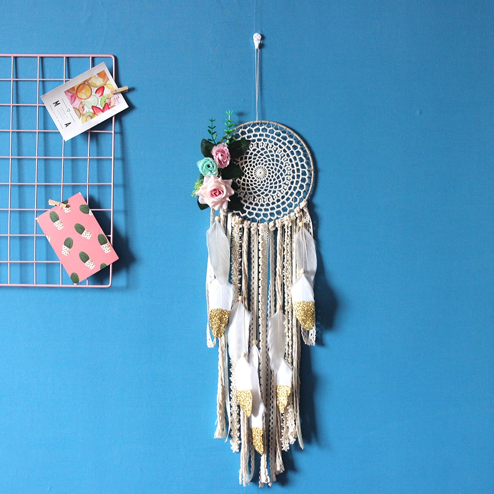 Dream Catcher Phối Hoa Và Trái Tim Phong Cách Bohemian Trang Trí Nhà Cửa