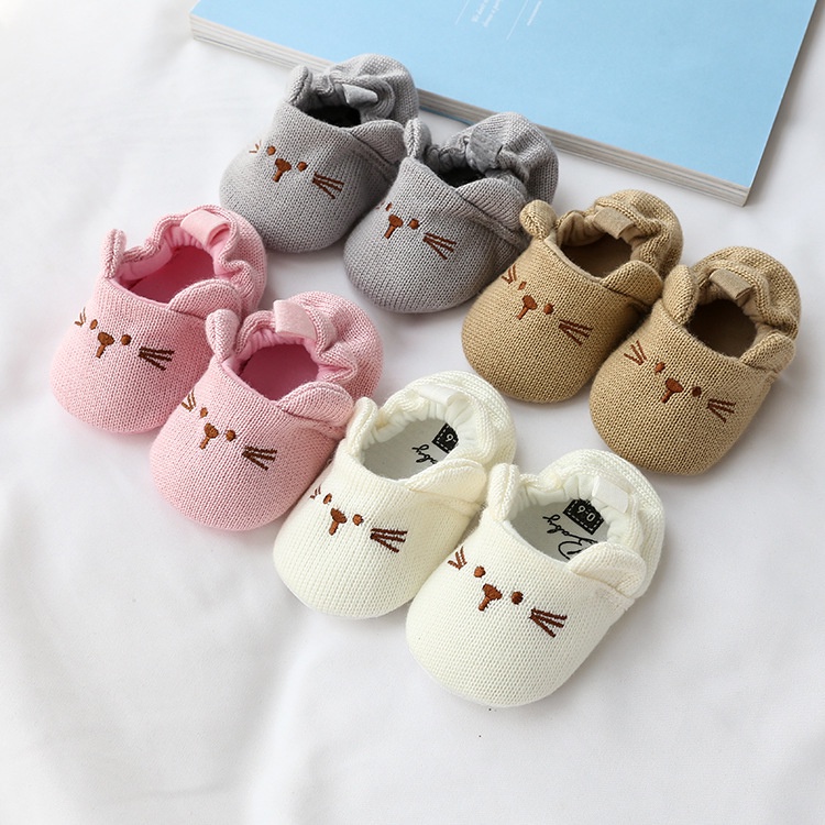 Mới Giày cotton Đế Mềm Chống Trượt Màu Trơn Họa Tiết Hoạt Hình Cho Bé