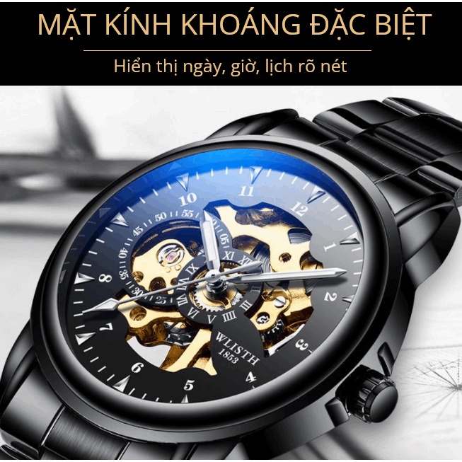 Đồng hồ cơ nam chính hãng đủ phiên bản dây da dây thép, chống nước Wlisth W900, Bộ máy lộ cơ công nghệ Nhật Bản | BigBuy360 - bigbuy360.vn