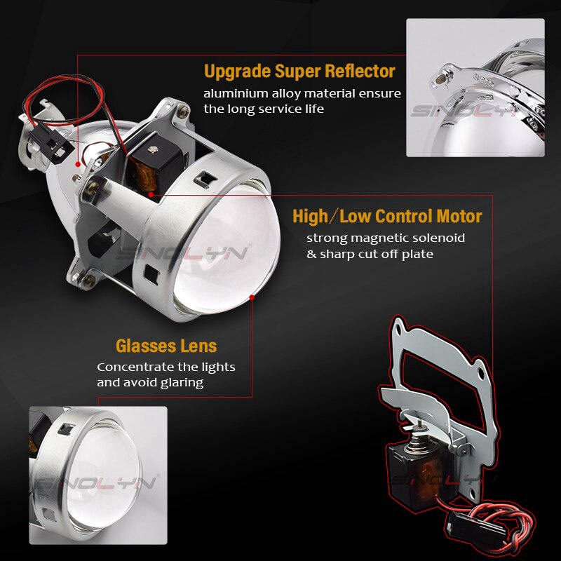 Đèn bi cầu Đèn Pha Led Bi-Xenon 3.0 Inch H7 H4 H1 Siêu Sáng Bằng Kim Loại Cho Xe Hơi / Xe Máy