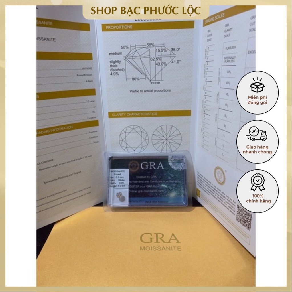 Kim cương MOISSANITE full kiểm định nhiều size
