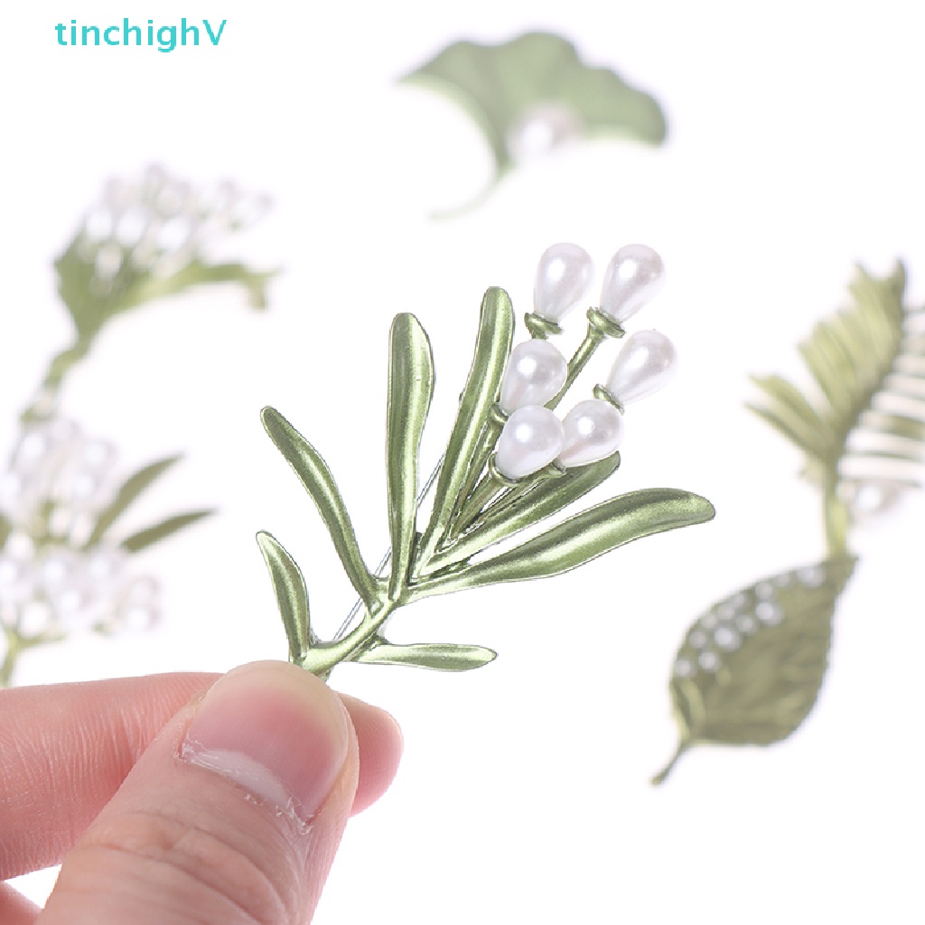 [TinchighV] Trâm Cài Áo Hình Hoa Lá Đính Ngọc Trai Màu Xanh Lá Vintage Cho Nữ [Mới]