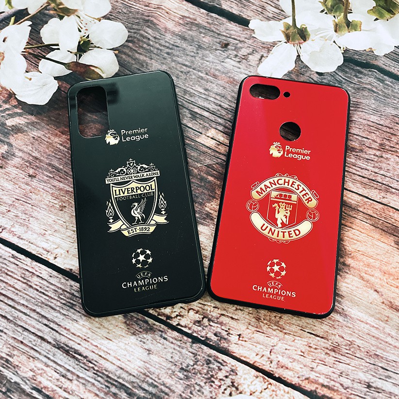 Ốp lưng điện thoại mặt kính samsung,oppo,iphone hình logo bóng đá chealsea/MU/Liverpool/manchester united