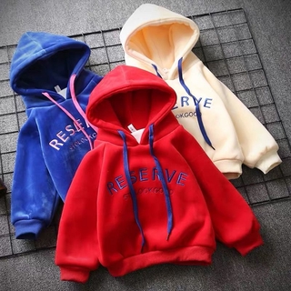 Áo hoodie bằng vải nhung dày màu trơn thời trang thu đông cho bé