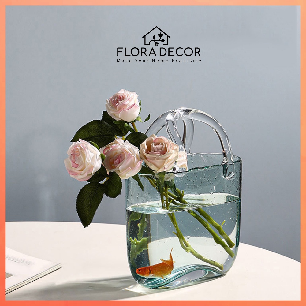 Giỏ hoa, lọ hoa thủy tinh cao cấp Flora Decor trang trí nhà, cắm hoa,nuôi cá