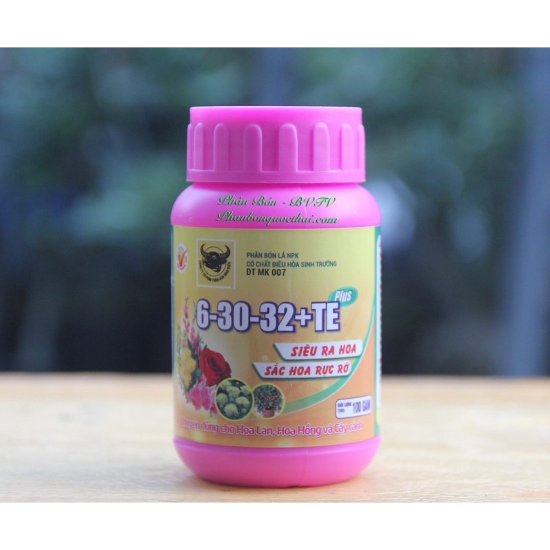 Phân bón lá Đầu Trâu NPK 6-30-32 hủ 100gram Siêu ra hoa - Sắc hoa rực rỡ - STHG