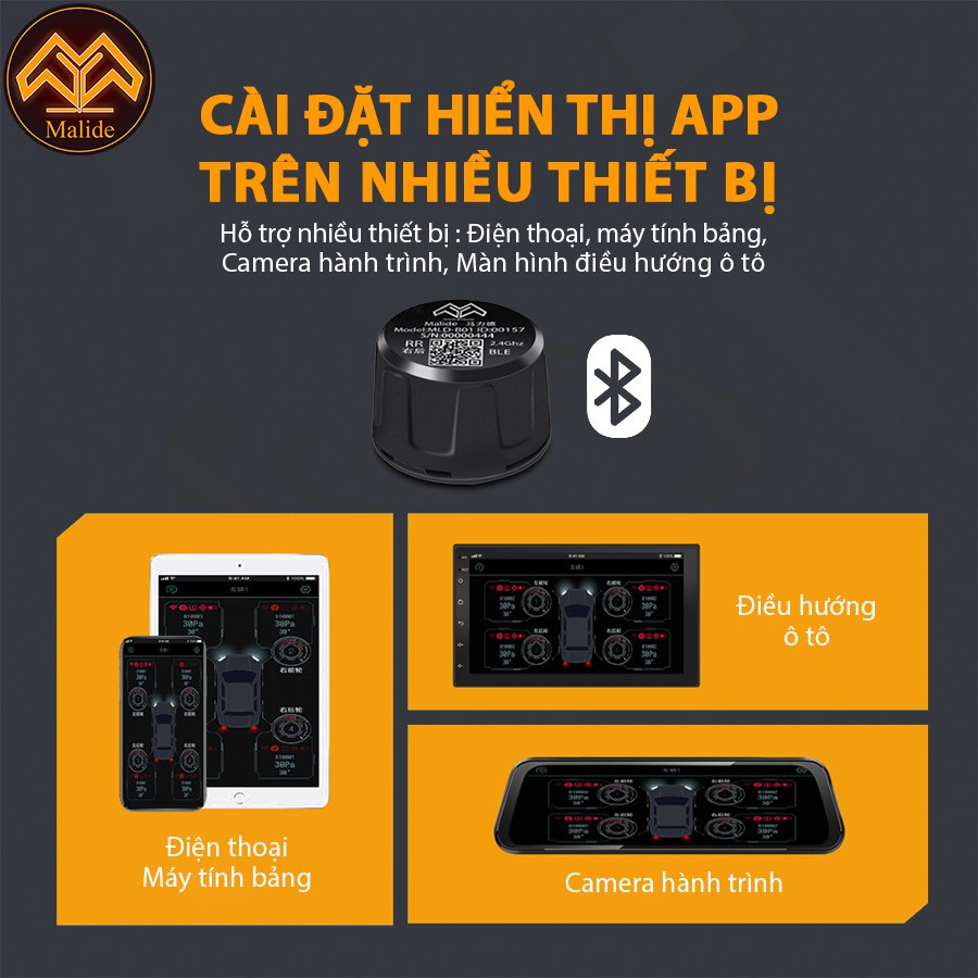 [CHÍNH HÃNG] Cảm biến áp suất lốp van ngoài Malide cao cấp kết nối APP điện thoại độc quyền - Model MLDB01