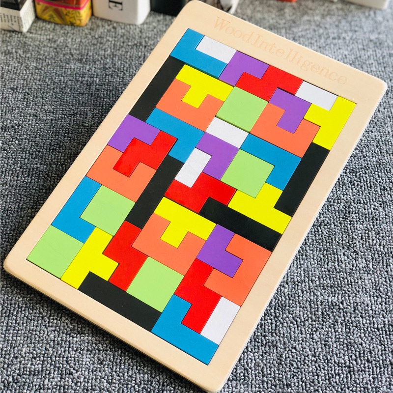 Đồ chơi gỗ xếp gạch hình khối thông minh cho bé - Bảng ghép Tetris Montessori kích thích tư duy sáng tạo