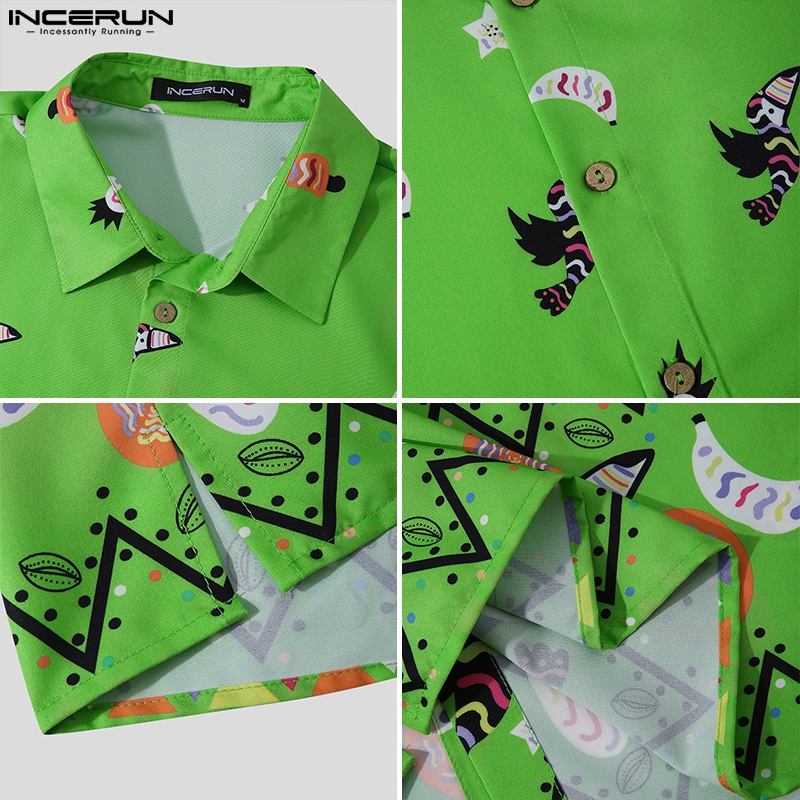 Áo sơ mi INCERUN tay ngắn cài nút họa tiết thổ cẩm vintage cổ điển dành cho nam