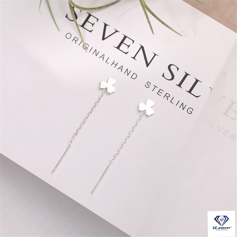 Khuyên Tai Nữ Bạc Trắng Hình Cỏ 3 Lá May Mắn Đuôi Dài Trẻ Trung, Tiểu Thư 2022 -Trang sức LCJ