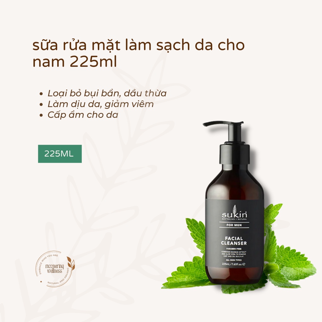 Sữa rửa mặt làm sạch bụi bẩn cho Nam - Facial Cleanser For Men Sukin 225ml