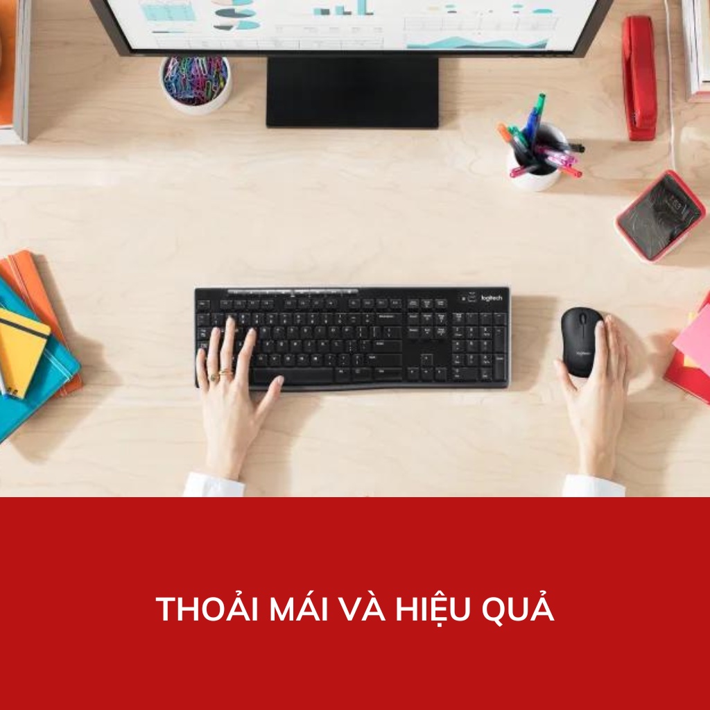 Bàn phím không dây Logitech K270 có phím số, thiết kế chống nước, cảm giác gõ thoải mái, pin 24 tháng