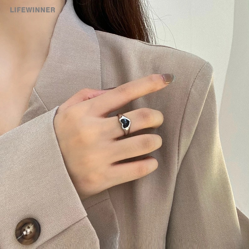 1 Nhẫn Hở Hình Trái Tim Màu Đen Có Thể Điều Chỉnh Kích Cỡ