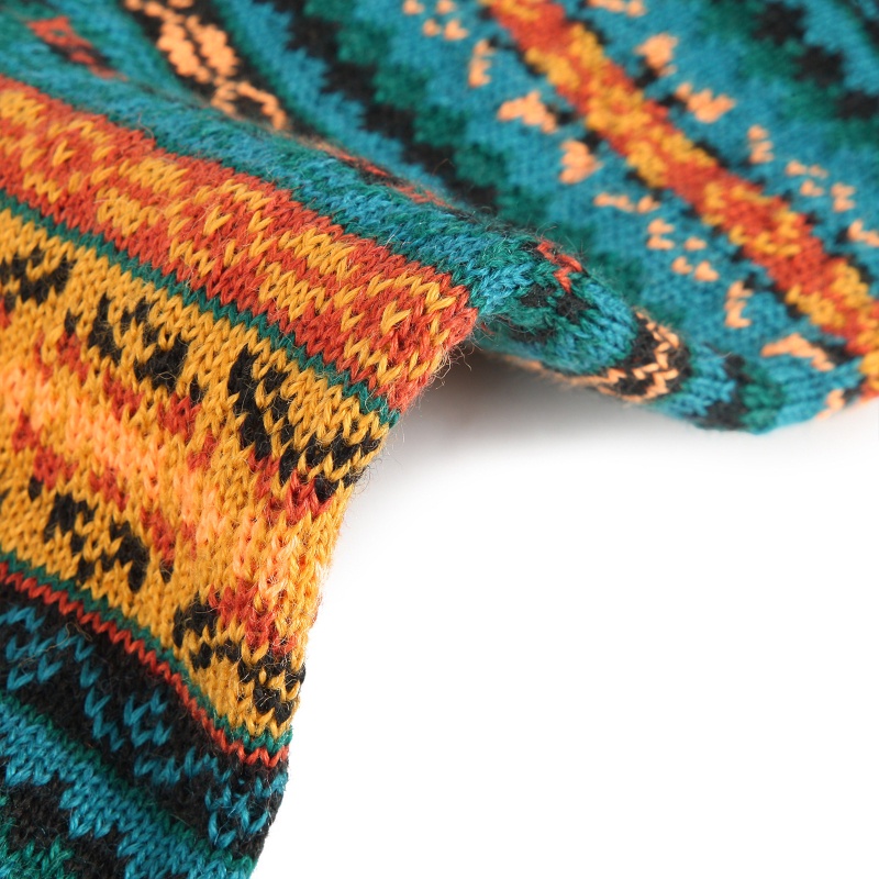 Tất Dệt Kim Dài Qua Gối Giữ Ấm Họa Tiết Kẻ Sọc Nhiều Màu Phong Cách Bohemian Cho Nữ