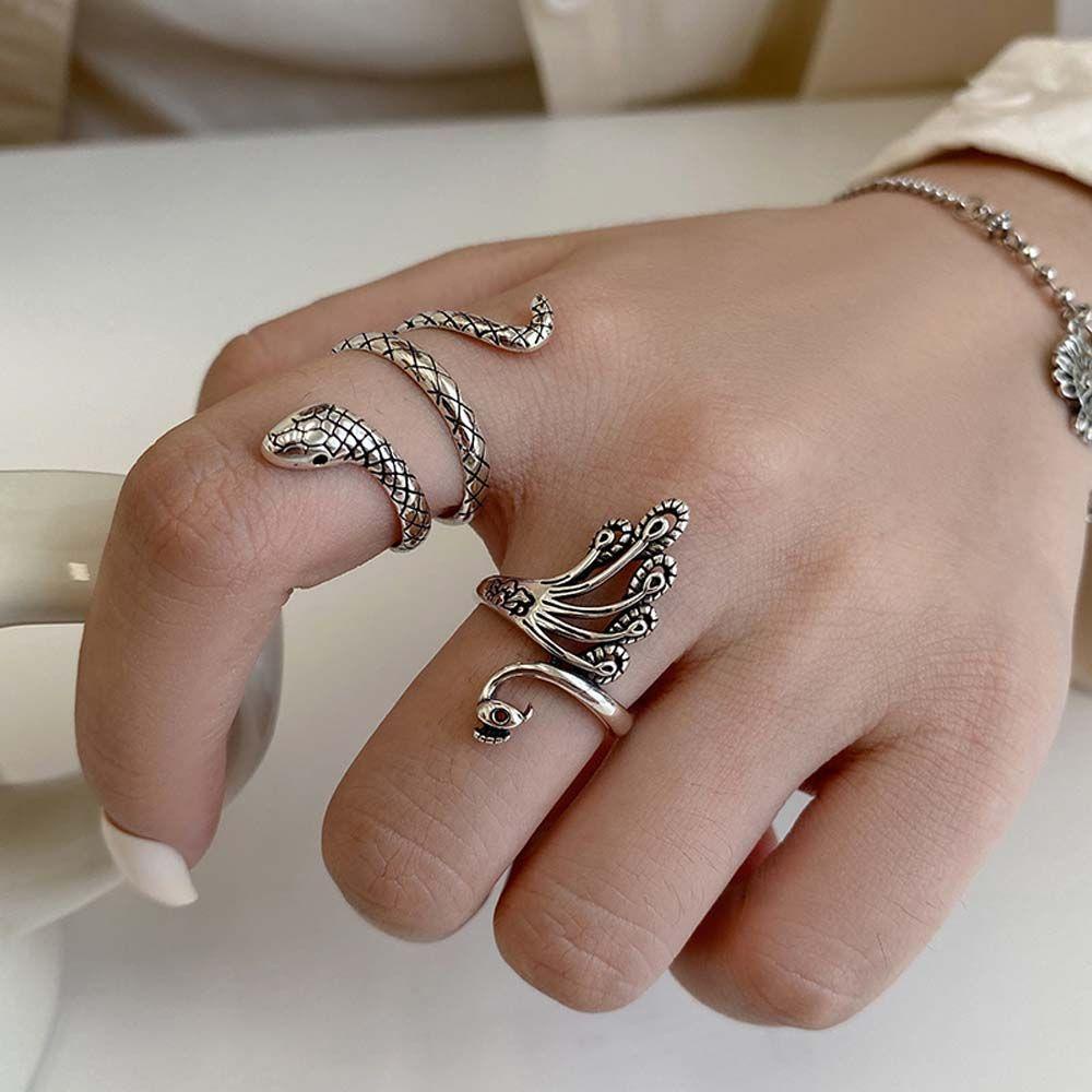 Nhẫn Hở Hình Chim Công Phong Cách Gothic Cổ Điển Dành Cho Nữ|Dây Chuyền Hợp Kim Hình Rắn Độc Đáo Thời Trang