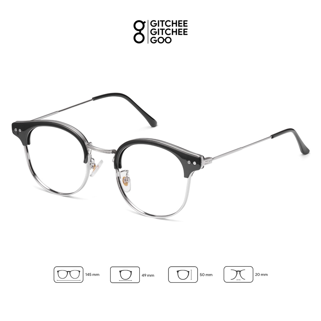 Gọng kính cận nam nữ Gitchee-Goo ClubMaster Alio gọng kim loại dáng oval mắt kính chống tia UV