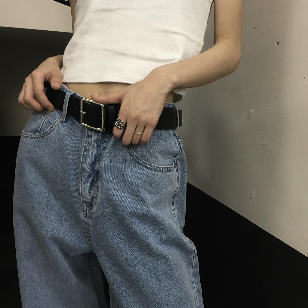 Thắt lưng da pu khóa vuông phong cách hip hop hàn quốc