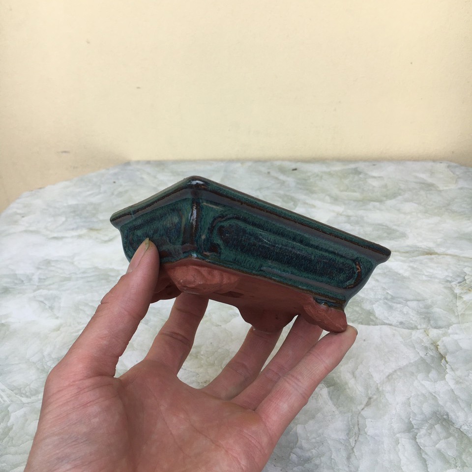 Chậu bonsai Chữ nhật mini Xanh hỏa biến gốm Bát tràng 1 size BM-173