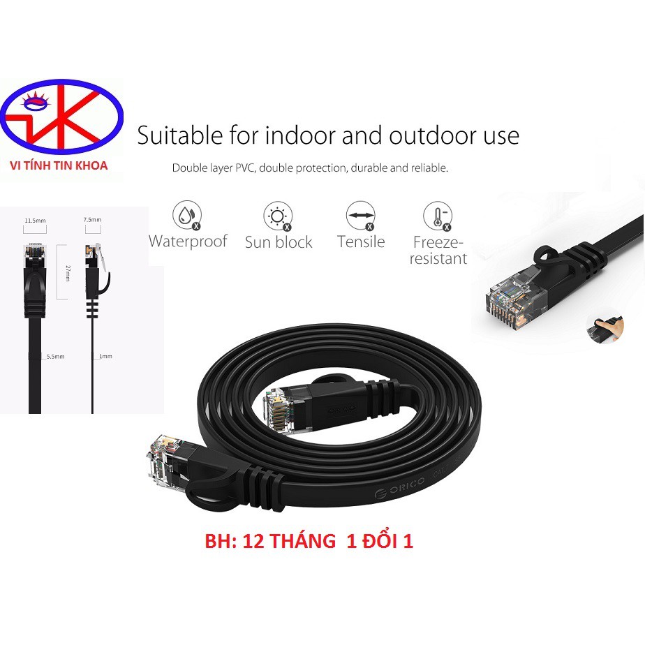 [Mã ELFLASH5 giảm 20K đơn 50K] Cáp mạng dẹp cao cấp CAT6 đúc 2 đầu Orico PUG-C6B-BK ( 30m,25m,20m,15m,10m)