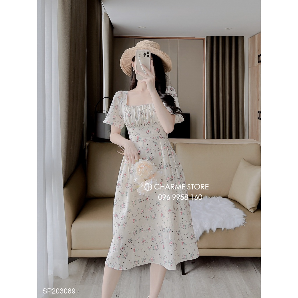 Váy hoa ngực nhún thiết kế Charme 203069