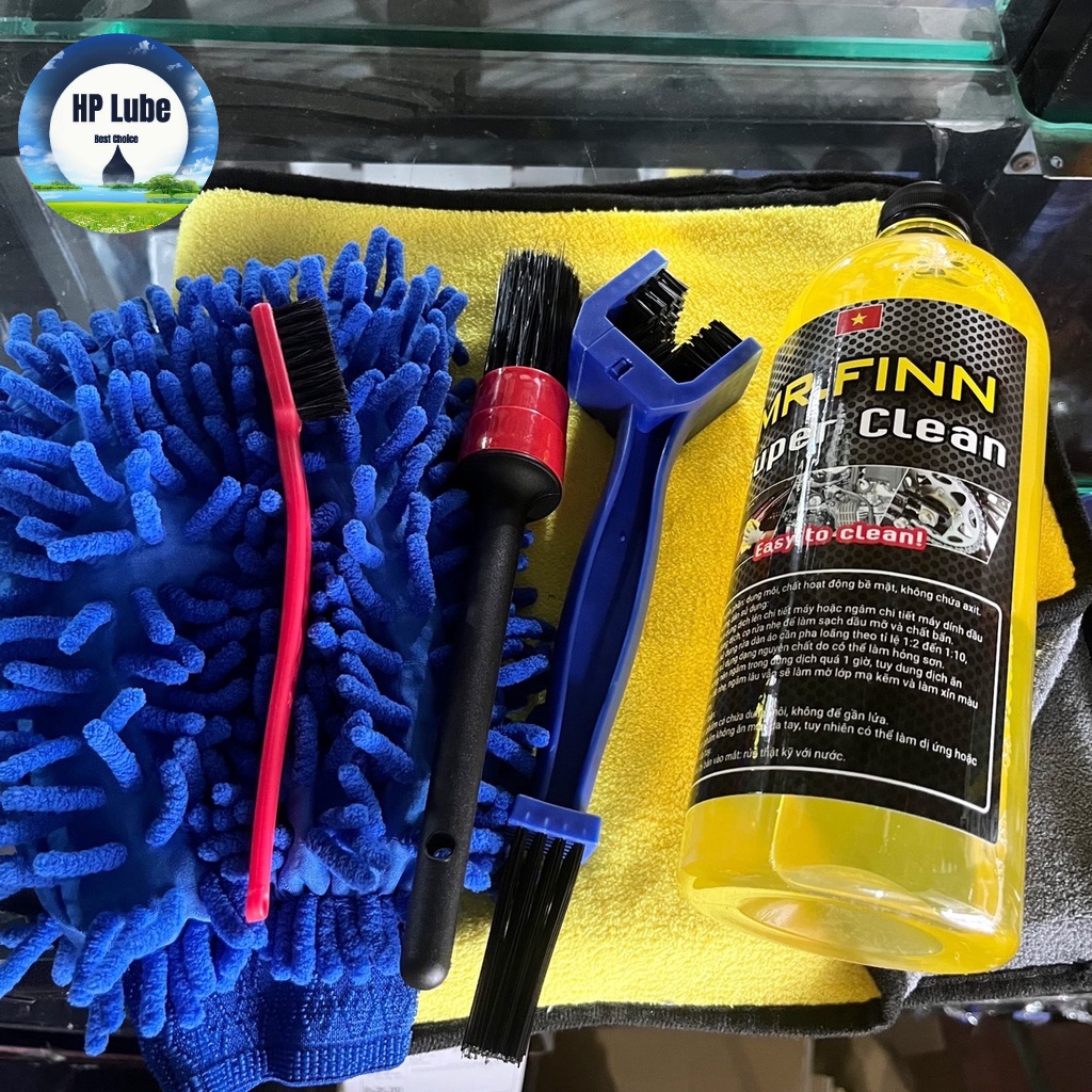 Dung Dịch Tẩy Rửa Đa Năng Mr.Finn + Bộ Cọ Khăn, Bao Tay Rửa Xe