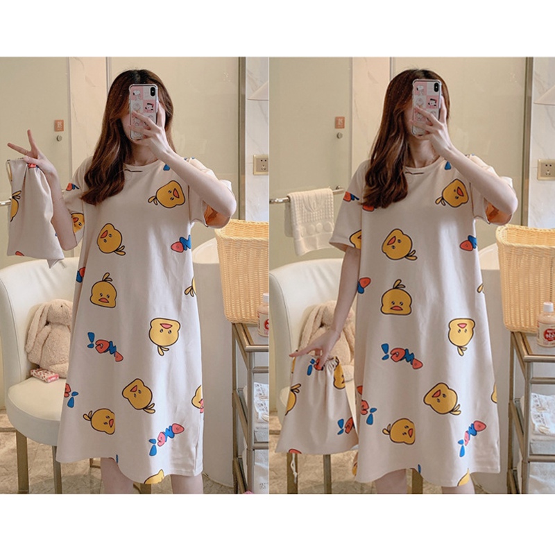 Đầm Ngủ Form Rộng In Họa Tiết Hoạt Hình Dễ Thương Dành Cho Nữ