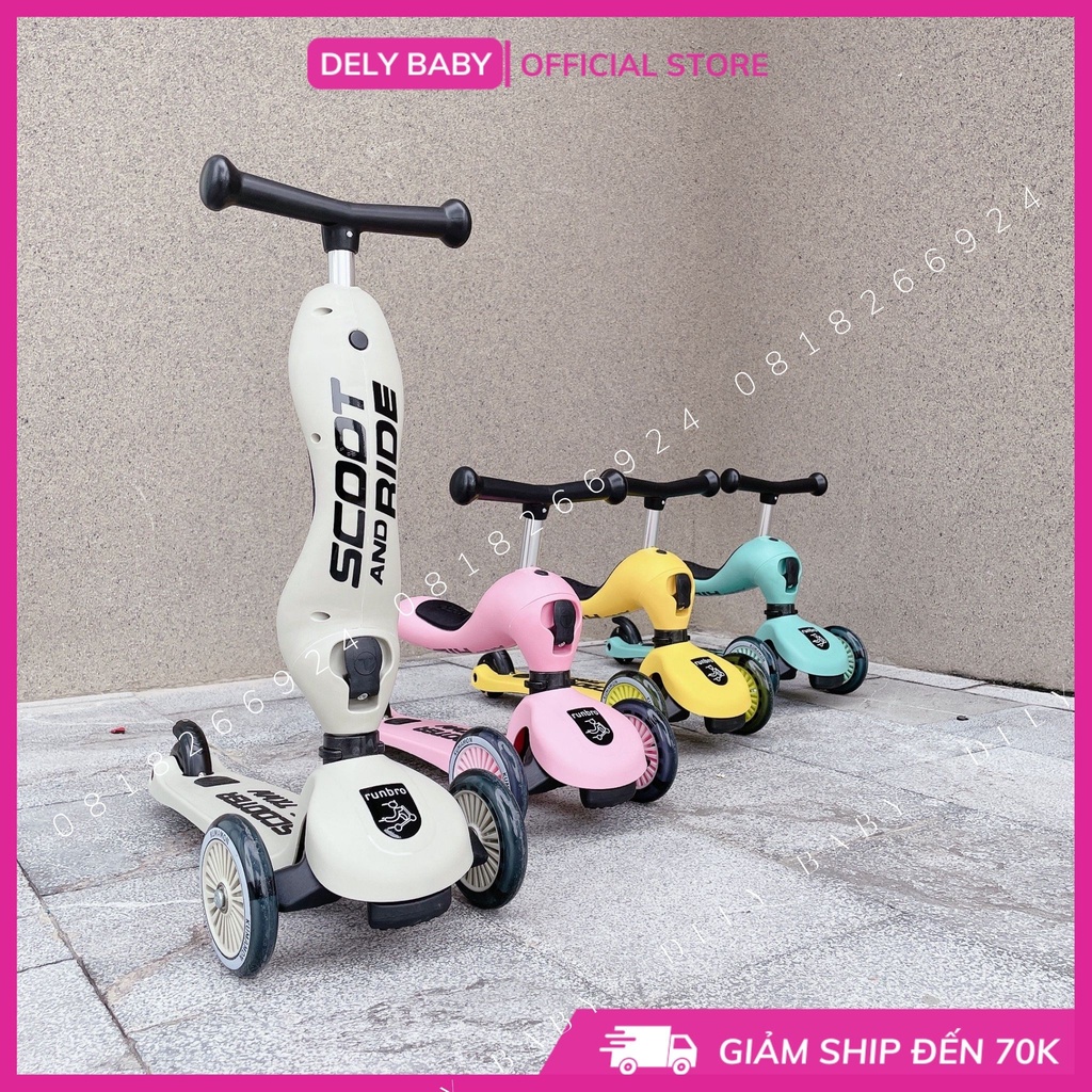 Xe Trượt Scooter Xe Chòi Chân Trẻ Em  2 in 1 chính hãng Runbro  2 chế độ Cho Bé 10 tháng-6 Tuổi