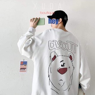 Áo Sweater Nỉ Bông Gấu HEY Form Rộng Ulzzang Unisex (Trắng/Đen) - L03