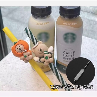 Ống hút cá nhân nhựa cứng có thể tái sử dụng kèm sticker vui nhộn tặng cọ rửa