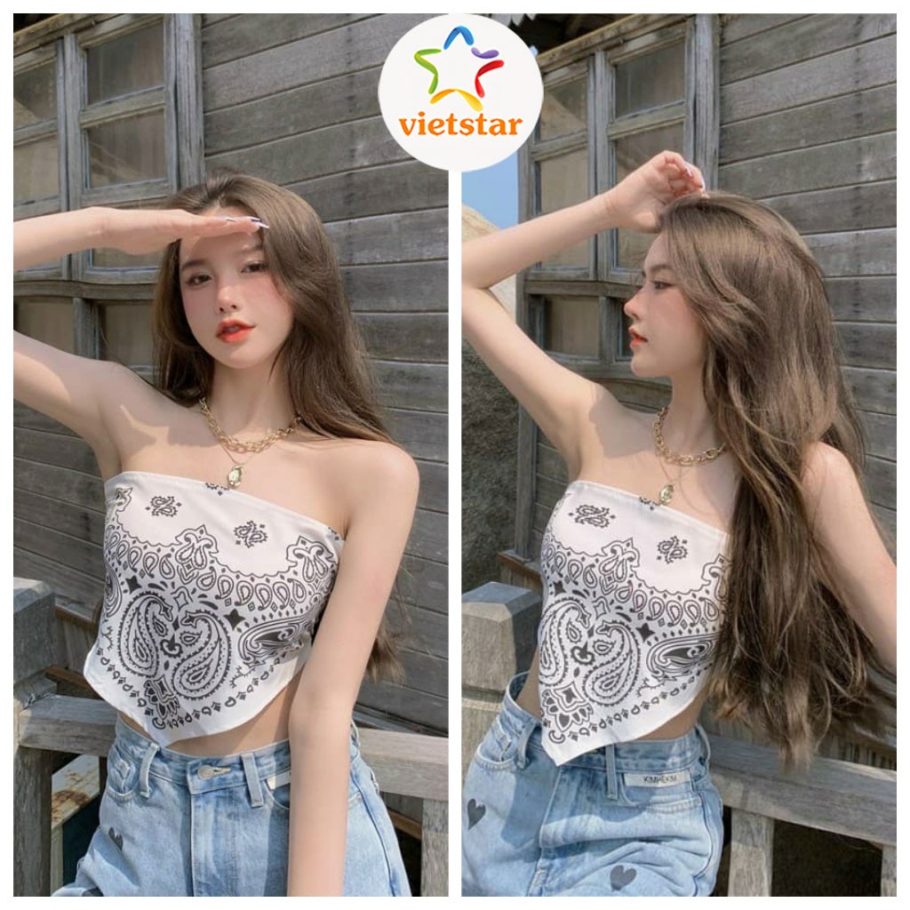 Áo yếm nữ dáng quây croptop họa tiết thổ cẩm đi biển đi du lịch mùa hè cực cool - VIETSTAR