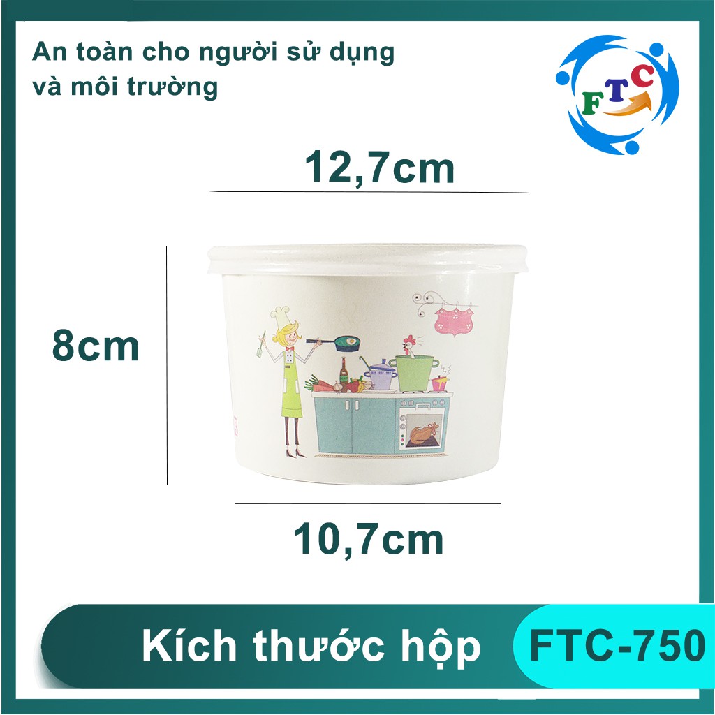 100 Hộp Giấy Tô Giấy Thực Phẩm FTC 🥗 750ML Chất Liệu Giấy Cao Cấp Dùng 1 Lần Đựng Cháo, Bún, Phở, Đồ Ăn Mang Về