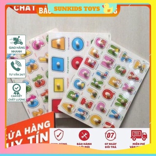 Bảng chữ cái, bảnh số và hình học có núm gỗ cầm tay