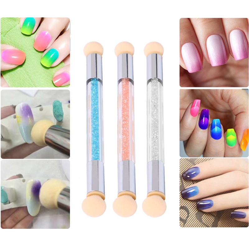 (Hàng Mới Về) Bộ Cọ Vẽ Móng Tay + 4 Đầu Mút Xốp Màu Gradient