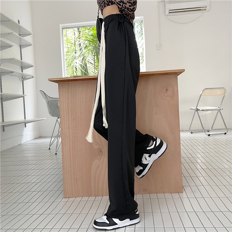 Quần dài lưng cao dáng rộng phối dây rút thời trang cá tính cho nữ