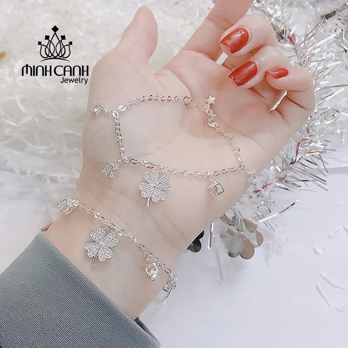 Lắc Tay Bạc 4 Lá Mix Hộp Đá Minh Canh Jewelry