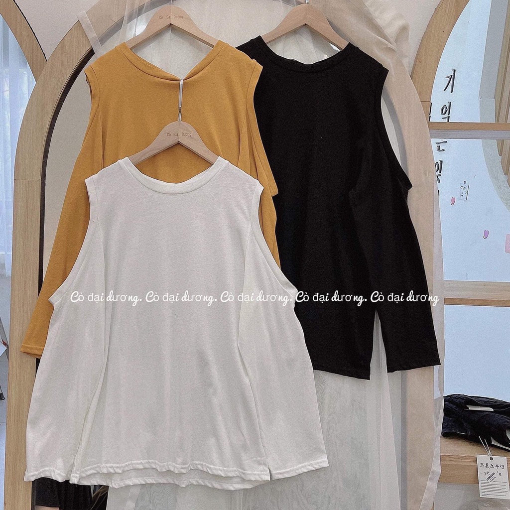 Áo khoét vai  Áo nữ kiểu dài tay thu đông style Hàn Quốc tiểu thư PHULA dành cho nữ 3 màu VÀNG ĐEN TRẮNG