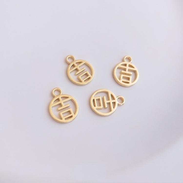 Mặt Dây Chuyền Tròn Bằng Đồng Mạ Vàng 14K In Nhân Vật May Mắn Diy