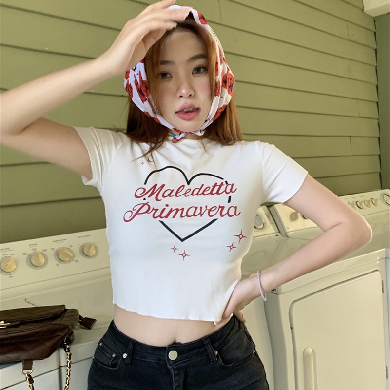 Áo Thun Nữ Tay Ngắn In Chữ Ôm Dáng Thời Trang