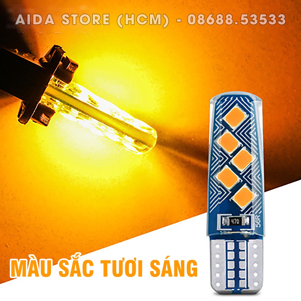 01 bóng đèn LED T10 10SMD 2835 SILICON sắc màu tươi sáng lắp demi xi nhan xe máy, ô tô DC12v